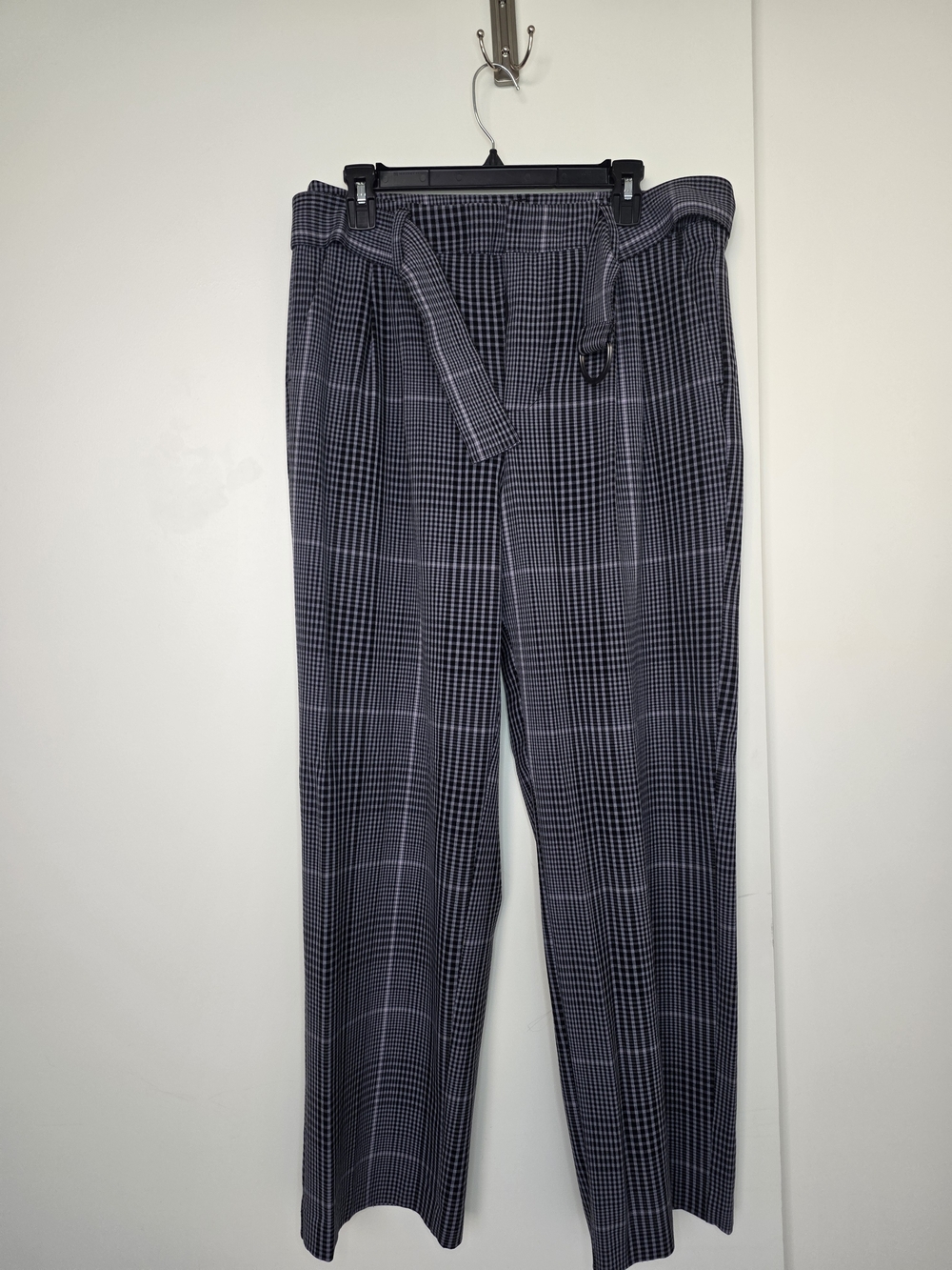 a new day Black and Gray Plaid Tapered Men’s Pants with Belt